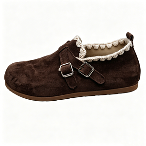 <span class=keywords><strong>Mules</strong></span> en daim pour femmes à bout large, semelle plate fine, chaussures décontractées avec garniture en tricot et boucle - Product Image 2