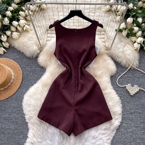 2026 New Summer Vintage Bow Slim <b>Jumpsuit</b> for Women Sleeveless High Waist <b>Short</b> <b>Jumpsuit</b> Wholesale - Product Image 2