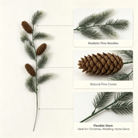 Ranting Pinus Buatan Dengan Buah Pinus Ujung Bersalju PE+PVC Batang 65cm Dekorasi Vas Rumah Natal Musim Dingin Grosir