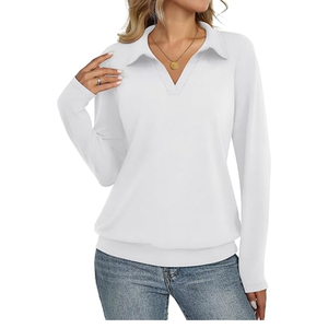 Camisas de Oficina Casuales de Manga Larga con Cuello en V y Dobladillo con Banda para Mujer, de Spandex, Transpirables y con Estampado - Product Image 2