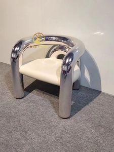 Sillón de tubo doblado de fibra de vidrio en forma de arte de diseño avanzado, silla de ocio individual galvanizada para el hogar, Bar, oficina, sala de estar - Product Image 3