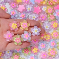 Charmes de fleurs pour la fabrication de bijoux Pendentifs de fleurs en résine 3D Couleur assortie Mignon Fleur de cerisier Transparent Charmes floraux colorés