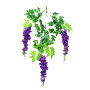 Fleurs artificielles en soie de glycine, décorations suspendues pour plafond, accessoires de photographie de mariage, feuilles vertes, fleurs violettes - Product Image 5