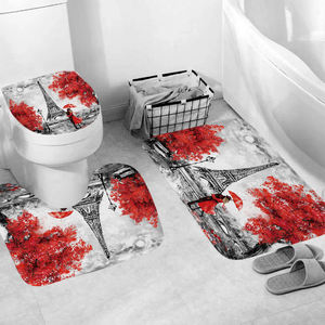 Eiffelturm 3D Duschvorhang Paris Landschaft Badezimmer Vorhang-Set Rutschfeste Teppiche Toilettendeckel-Abdeckung Matte Teppich Wohndekoration - Product Image 4