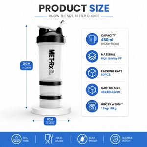 Bouteille de shaker de protéines portable à 3 compartiments avec logo personnalisé, pour la salle de sport, les voyages et le sport, sans BPA, gobelet de mélange pour la remise en forme - Product Image 3