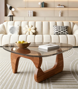 Table basse moderne en bois avec plateau en verre trempé, design mi-siècle, meubles de salon faits à la main - Product Image 2