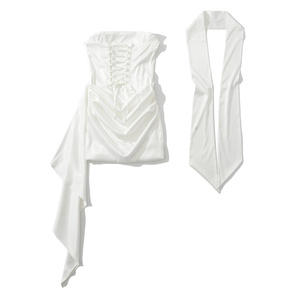 TAOP&ZA 2025 Nuovo Abito <span class=keywords><strong>Invernale</strong></span> da Donna Stile Retrò Senza Maniche con Cintura in Vita Aderente Stile Sciarpa Senza Spalline 25097 - Product Image 3