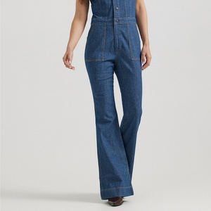 Combinaison ShanLai personnalisée chic à dos nu, jambe large et poches / Salopettes et combinaisons en jean pour femmes en gros - Product Image 5