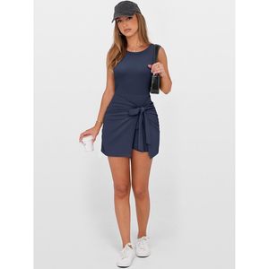 FOXA Combinaison-short moulante sans manches pour femme avec ceinture à nouer, mini-robe respirante, décontractée et sportive, idéale pour les vacances - Product Image 6
