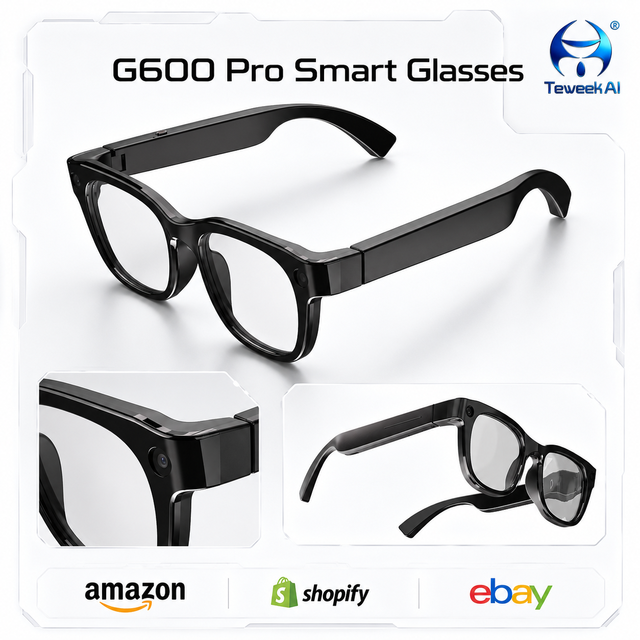 G600 Pro AI Smart Glasses Selfie Monitor Screen 13MP Camera Photo Video Audio Recording WiFi 6 290mAh Battery Voice Assistant