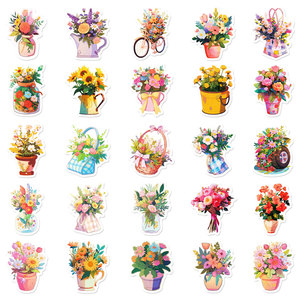 50 pz Bouquet di fiori di cartone animato adesivi Graffiti per vaso di frigorifero decorazione murale adesivo floreale negozio di fiori - Product Image 4