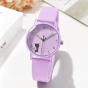 WJ-11247 Cute Cat Face Design Personality Vogue Minimalist Ladies Watch Hot Sale Silicone Band Candy Color Quartz Women Watch