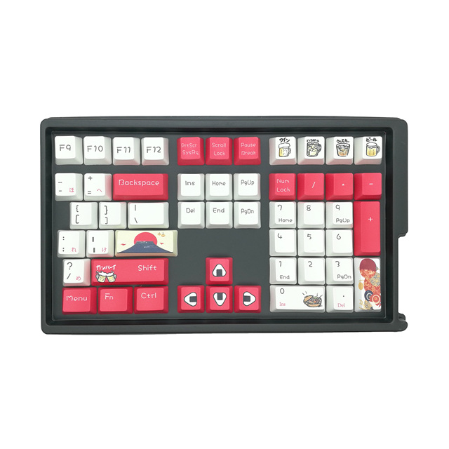 White and Red Custom Layout Keys Anime Theme English/Japanese PBT Heat Sublimation Mechanical Keyboard Keycaps