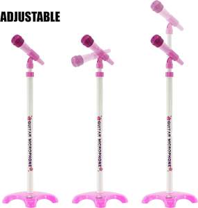<span class=keywords><strong>Guitare</strong></span> électrique rose en plastique pour filles avec microphone, 6 cordes, support réglable, <span class=keywords><strong>8</strong></span> morceaux de démonstration, jouet musical éducatif - Product Image 3