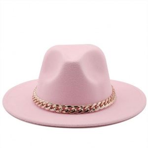 China Wholesaler Polyester Cotton Short Brim Fedora Hat <b>Cheap</b> Men Womens Fedora Hats With Gold <b>Chain</b> - Product Image 2