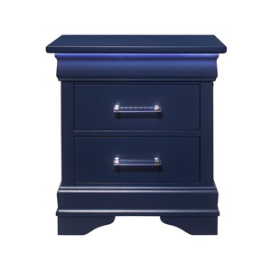 Charleston <b>Blue</b> Nightstand With Led Lighting 2 Drawer Storage <b>Bedside</b> <b>Table</b> - Product Image 1