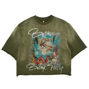 Kaos Grafis Streetwear Katun Berkualitas Tinggi, Sablon DTG, Lengan Pendek, Model Baggy, <span class=keywords><strong>Custom</strong></span>, Crop, Boxy, untuk Pria - Product Image 1