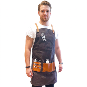 Delantales de Trabajo Profesionales para Salón, Delantal de Barbero de Cuero PU Marrón con Múltiples Bolsillos para Herramientas - Product Image 1