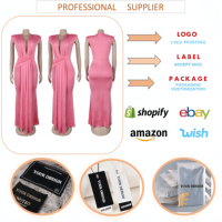 A7375 Fashion Women Elegant Dress Summer Sleeveless Belt Deep V-neck Low Cut Dress Pleated Bodycon Sexy Party Dress for Women