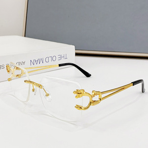 Gafas <span class=keywords><strong>de</strong></span> Sol <span class=keywords><strong>de</strong></span> Moda sin Montura con Patrón <span class=keywords><strong>de</strong></span> Leopardo y Patillas <span class=keywords><strong>de</strong></span> Espejo para Hombre y <span class=keywords><strong>Mujer</strong></span>, Protección UV400, Uso Exterior, Venta al por Mayor Transfronteriza - Product Image 1