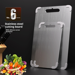 Custom High Quality Stainless Steel Double Sided Chopping <strong>Block</strong> With Anti-Slip Silicone Large <strong>Knife</strong> Cutting Board For Kitchen