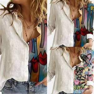 Camisa Blanca de Manga Larga con Estampado <span class=keywords><strong>Animal</strong></span>, Estilo Casual, para Comercio Transfronterizo Europeo y Americano <span class=keywords><strong>2021</strong></span> - Product Image 2