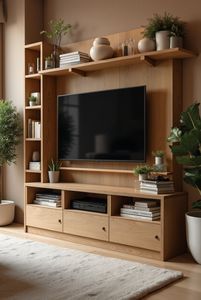 Mobile TV Moderno in Legno con LED, Pannello Contenitore e <span class=keywords><strong>Vetrina</strong></span> Espositiva per Arredamento Completo <span class=keywords><strong>Soggiorno</strong></span> o Accessorio Camera da Letto - Product Image 2