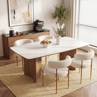 Table à manger Tribesigns en pierre frittée blanche de 63 pouces, table de cuisine en bois massif à double piétement, finition brillante, style mid-century modern pour 6 personnes