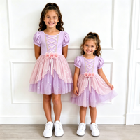 Robe de princesse tutu pour petites filles, corsage en viscose de bambou, jupe en tulle américain à paillettes, costume de fête d'anniversaire pour enfants