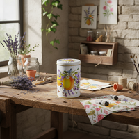 1.1l Vintage Bloemen En Fruit Decoratieve Kunst-Rustiek Provençaals Ontwerp Ø105X150Mm Ronde Metalen Blikken Doos Ambachtelijke Ambachtelijke Benodigdheden