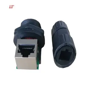 Front panel mount right angle RJ45 socket with cable waterproof connector