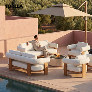 Ensemble <span class=keywords><strong>de</strong></span> canapés d'extérieur en teck massif <span class=keywords><strong>de</strong></span> luxe, meubles <span class=keywords><strong>de</strong></span> patio modulaires modernes et rembourrés - Product Image 1