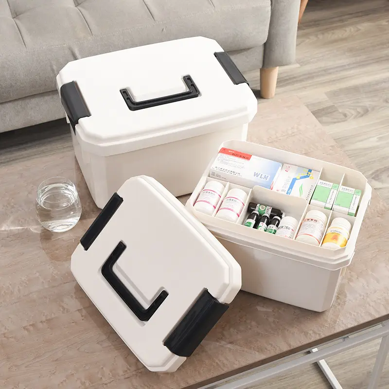 Boîte de rangement en plastique avec plateau amovible Organisateur d'urgences à domicile Organisateur polyvalent et mallette de rangement Poignée Boîte médicale