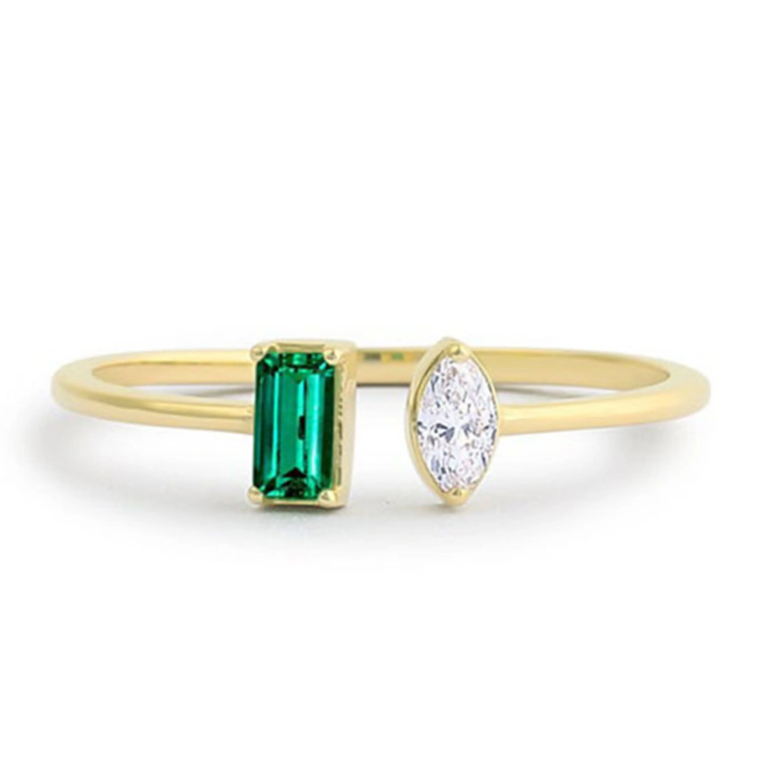 Kecil Emas Plated 925 Sterling Silver Jewelry Membuka Bentuk Marquise Diamond CZ Emerald Ring