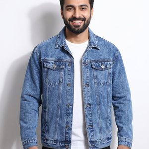 Top Selling <b>Customized</b> Men's Jeans <b>Jacket</b> High Quality Latest Design Made In Pakistan Wholesale Price Plain Dyed Technique - Product Image 1