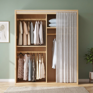 Modern Wooden Wardrobe With <b>Sliding</b> <b>Door</b> Flat Panel Design Space Saving Bedroom Storage <b>Cabinet</b> Freestanding Furniture - Product Image 3