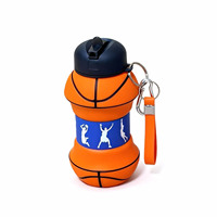 Bouteille d'eau en silicone pour le basketball, portable et pliable, avec paille, cordon et mousqueton pour le sport, la gym et les voyages en extérieur