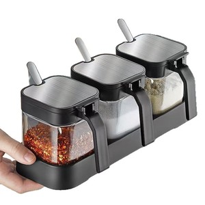 Seasoning Jars Glass Salt Containers Airtight Flip Top Lid With Spoons For Kitchen Condiments Solid Seasonings Set M Size - Product Image 3