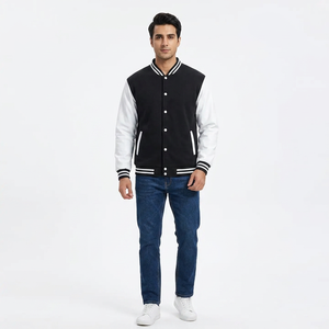Veste de baseball pour homme tendance 2023, grandes poches, manches en cuir de mouton avec décoration boutonnée, taille plus pour l'hiver - Product Image 1