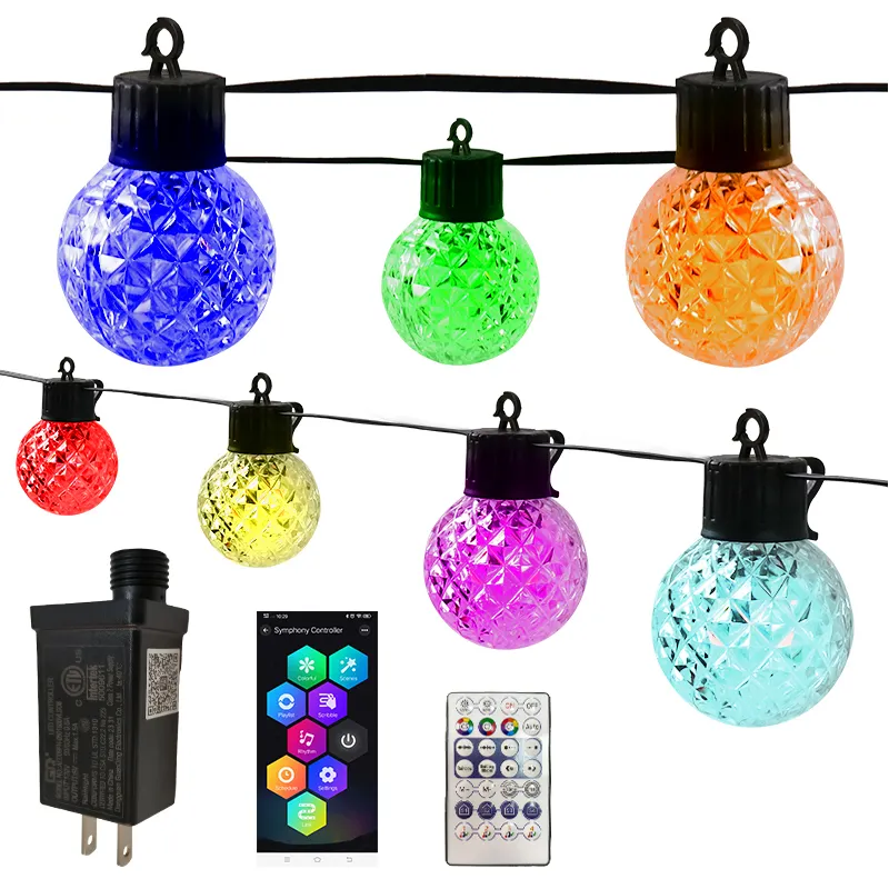 Customized App Christmas Decoration Smart multicolor RGB lOW Voltage Led Small G50 Outdoor String Lights With Remote Control