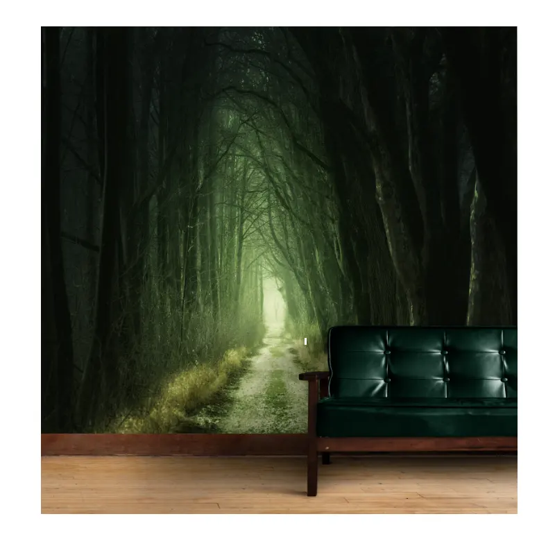 Best Selling Customizable Green 3D PVC Peel And Stick Wallpaper Green Forest Wallpaper For Home Decoration