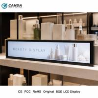 Écran LCD ultra-large pour publicité intérieure en supermarché, lecteur multimédia de taille personnalisée, écran de rayonnage extensible, barre d'affichage