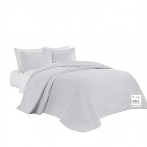 DB Full White Reversible <b>Bedspread</b> <b>Set</b> 3 Pcs Quilted Bedding Home Use All Season Solid Pattern - Product Image 1