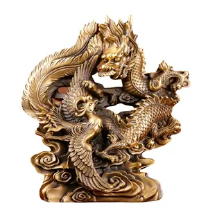2014 Nieuwjaar Geschenk Messing Chinese Draak En Phenix Feng Shui Sculpturen Zodiac Dragon Cadeau Huisdecoratie