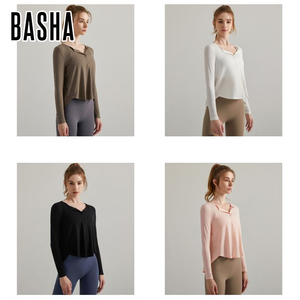 Gym Sport Femmes Active Wear Tshirt Manches Longues Bouton Côtelé Crop Top Formation Fitness Running Deportes De <span class=keywords><strong>Manga</strong></span> Corta - Product Image 2