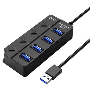 4 포트 USB 3.0 허브 개별 LED 전원 스위치 30cm 케이블 전원 어댑터 맥북 노트북 PC 태블릿