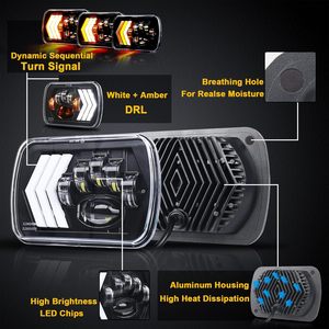 Faros LED 7x6 de 75W, Faros Cuadrados de 5x7 Pulgadas con Luz Diurna Blanca y Ámbar, Señal de Giro Dinámica Secuencial para Wrangler YJ XJ - Product Image 2