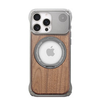Étui pour iPhone en aluminium magnétique sans cadre avec dos en bois véritable, support rotatif à 360° pour iPhone 16 15 14 Pro Max / Pro