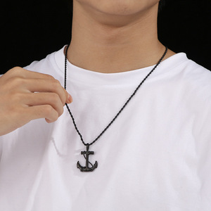 Collana Lunga da Uomo Stile Hip Hop Rock con Ciondolo Ancora in Acciaio Inossidabile Resistente allo Sbiadimento - Product Image 5