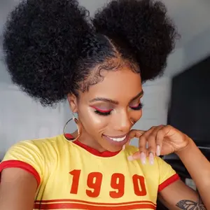 Afro Bladerdeeg Trekkoord Paardenstaart Haarverlenging Synthetische Fluffy Korte Kinky Krullend Haar Bladerdeeg Bun Updo Haarstukken Afro Donut Chignon